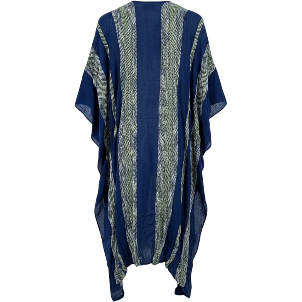 Free People Emerald Coast Blue Striped Kaftan Kimono Drawstring Tassel One Size - Picture 14 of 16